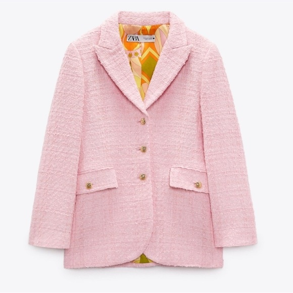 Zara Jackets & Blazers - Zara Tweed Pink Blazer Jacket Sz Small